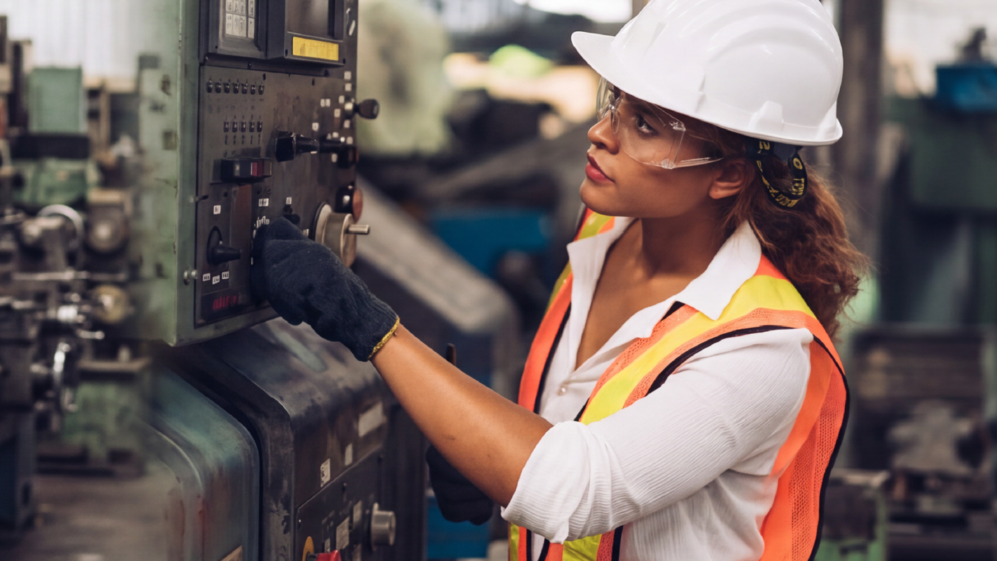 Factory worker in safety equipment
